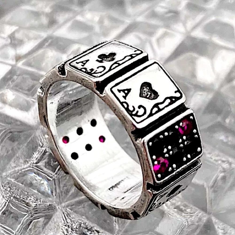 SILVER ACES HEARTS CARDS RING Poker